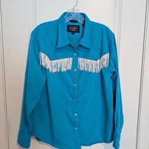 Scully Teal Western Shirt with White Fringe